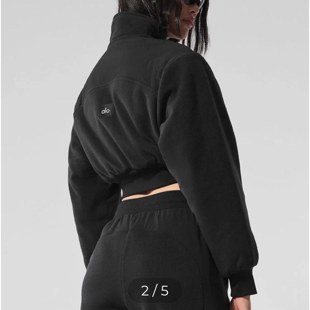Alo Polar Fleece Cropped Wintry Mix jacket. Size L. Black - Picture 2 of 12